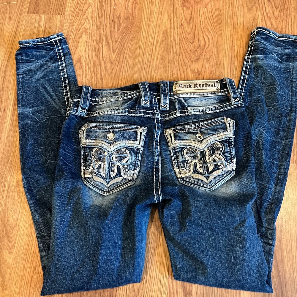 Rock revival size 25 mid-rise skinny jeans stretch Nadine bling The Buckle Xmas